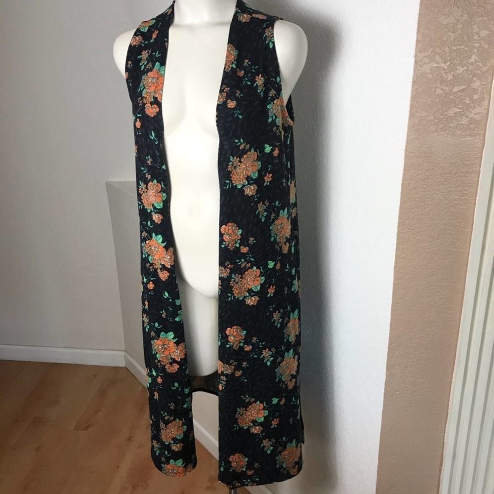 LulaRoe Joy Sleeveless Vest Small black floral